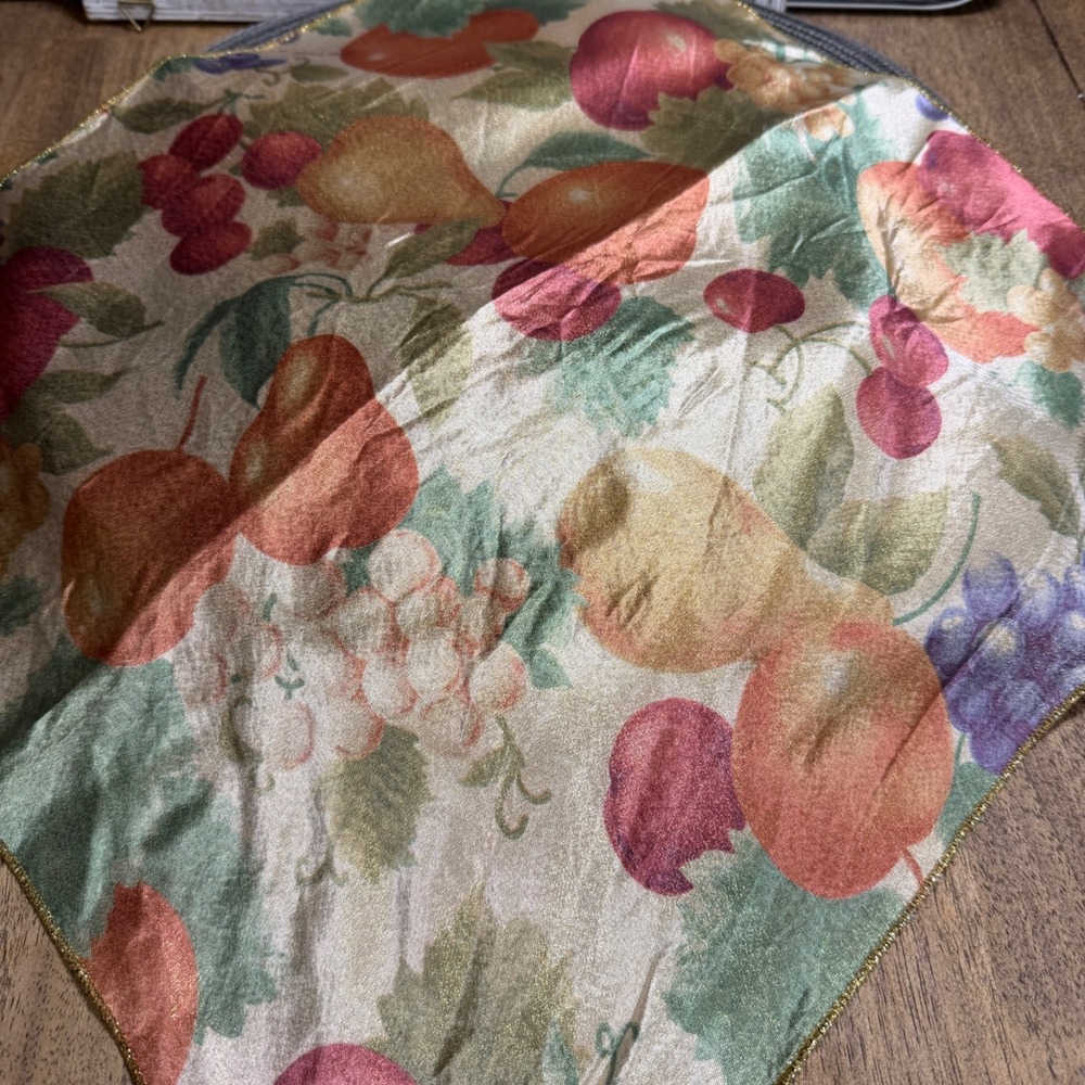 Vintage Gold Metallic Lurex Fruit Harvest Table Runner Scarf Pears Grapes 34in‎